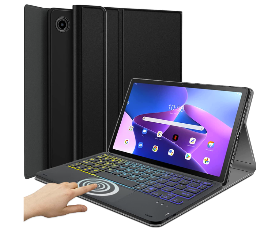 Funda de teclado retroiluminado con panel táctil para Lenovo Tab M10 Plus 3ª generación de 10.6 pulgadas versión 2022, teclado inalámbrico retroiluminado