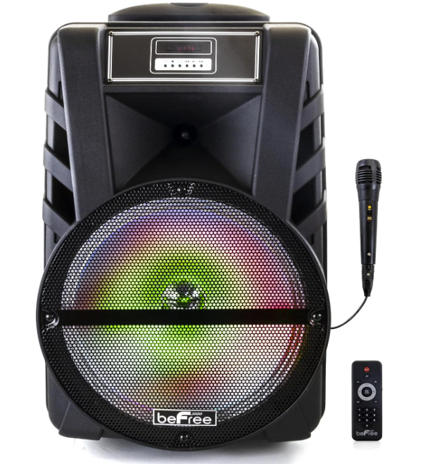 beFree Sound Altavoz portátil recargable del partido del PA de 12 pulgadas Bluetooth con las luces LED reactivas, negro