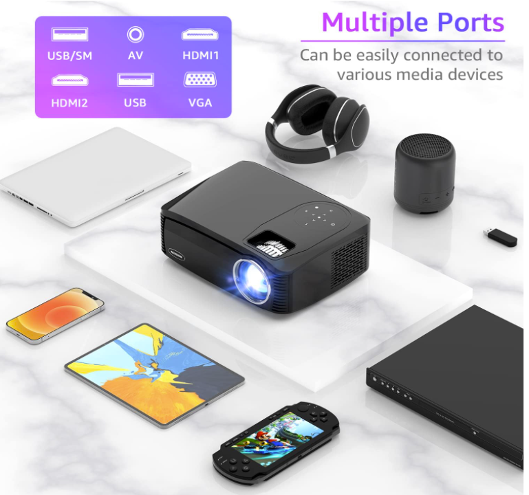 Proyector Bluetooth Native 1080P 5G, WiFi Bluetooth, AILESSOM 2000LM 450 pulgadas compatible con proyector de película 4K