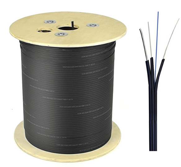 Carrete de cable de fibra optica monomodo G657A2, flat drop, 8 hilos, Carrete de 1000 metros.