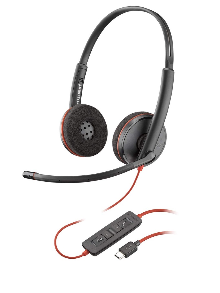 Poly Blackwire 3325 - Blackwire 3300 series - auricular - en oreja - cableado - cancelación de sonido activo - conector de 3,5 mm, USB-C - negro - Certificado para Equipos de Microsoft
