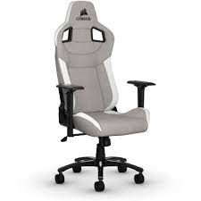 CORSAIR T3 RUSH - Silla de juegos - reposabrazos - forma de T - inclinación - tejido - blanco gris