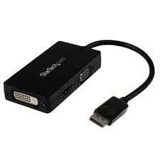 StarTech.com Adaptador Conversor DisplayPort a VGA DVI o HDMI - Convertidor A/V 3 en 1 para viajes - 1080p - 1920x1200 - Adaptador de vídeo - DisplayPort macho a HD-15 (VGA), DVI-D, HDMI hembra - 26.6 m - negro - activo, admite 1920x1200 (WUXGA)