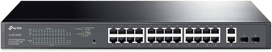 TP-Link TL-SG1428PE - Conmutador - inteligente - 24 x 10/100/1000 (PoE+) + 2 x 10/100/1000 - montaje en rack - PoE+ (250 W) - CA 100 - 240 V