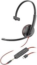 Poly Blackwire 3215 - Blackwire 3200 Series - auricular - en oreja - cableado - cancelación de sonido activo - conector de 3,5 mm, USB-A - negro - Certificado por Skype, Certificado por Avaya, certificado con Cisco Jabber