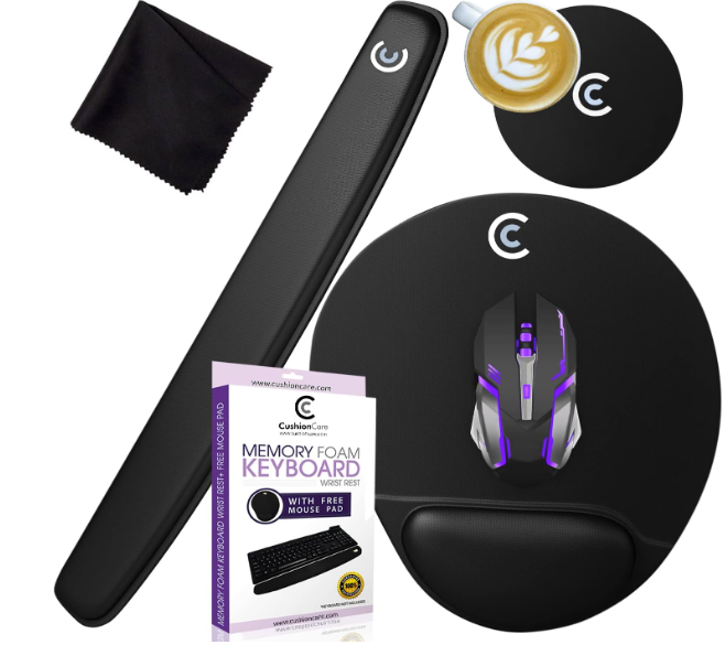 Almohadilla de descanso para muñecas para teclado – Alfombrilla para mouse incluida – Apoyo ergonómico