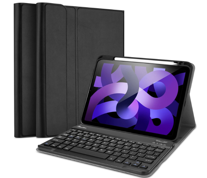 Funda de teclado para iPad Air 5/4, iPad de 10.9 pulgadas 2022 2020 con teclado inalámbrico desmontable magnéticamente para iPad de 10.9 pulgadas, Air 5ª y 4ª generación, color negro