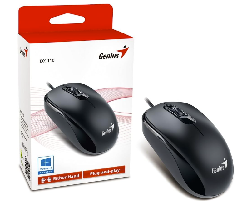 Genius DX-110 - Ratón óptico USB negro, 1000 DPI, 2 vías, PC/Mac