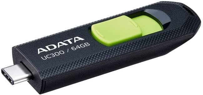 ACHO-UC300-64G-RBK/GN-Memoria USB Adata UC300, 64GB, USB 3.2, Lectura 100 MB/s, Negro/Verde