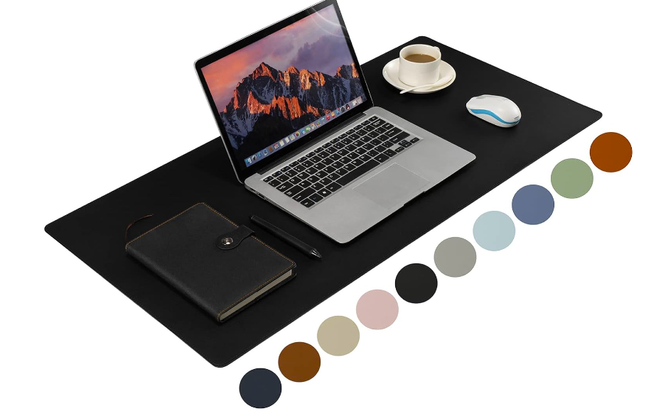 Protector de escritorio de cuero sintético resistente al agua y antideslizante, mousepad grande para escritorio en oficina y casa, negro, 36x17 pulgadas