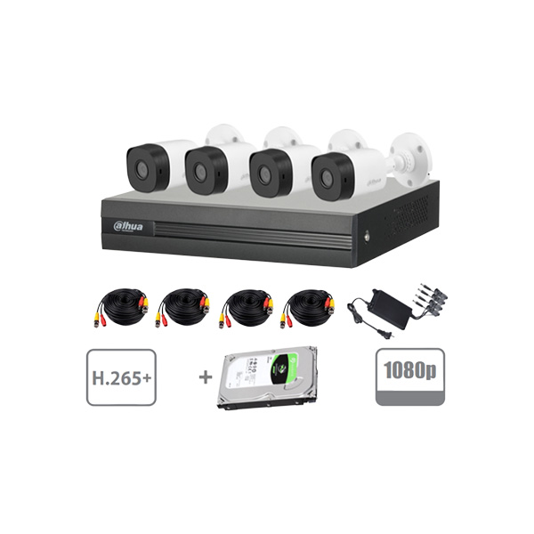 KIT1B04B1A21-KIT DE CAMARAS DAHUA XVR1B04-I (4) B1A21-360 HD1T 4 CABLES 18M FUENTE PODER KIT1B04B1A21
