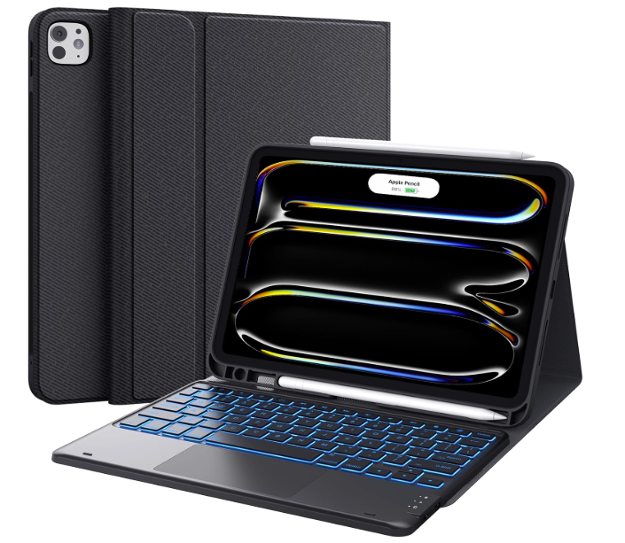 Funda para iPad Pro de 11 pulgadas con teclado (M4) 2024, teclado magnético desmontable con retroiluminación, 2 canales Bluetooth