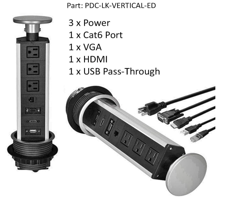 TABLERO DE MESA MULTIPLE 3 POWER/1 RJ45 CAT6/1 VGA/1 HDMI/1 USB