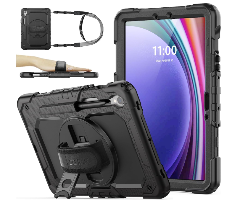 Funda para tableta Samsung Galaxy Tab S9/S9 FE 5G con protector de pantalla y soporte para lápiz [correa de mano giratoria 360º] y soporte, funda a prueba de caídas