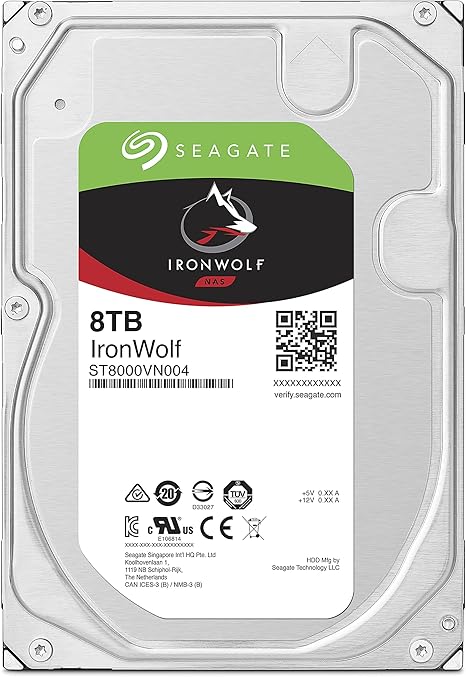 ST8000VNZ04/N004 -Seagate IronWolf HDD NAS de 8 TB Unidad de disco duro interna CMR de 3.5 pulgadas, SATA 6Gb/s 7200 RPM