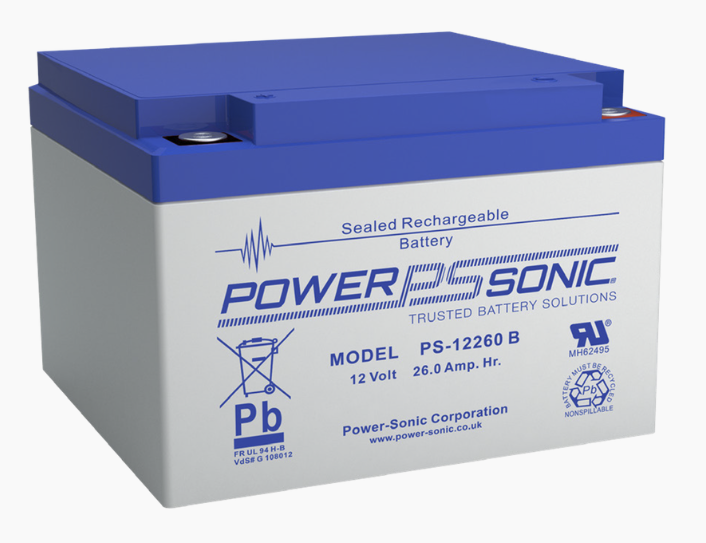 PS-12260-B - Batería 12V, 26AH, Para Respaldo, Tecnologías AGM/VRLA, 5 Años Vida Útil, Terminales M5, Reconocida UL