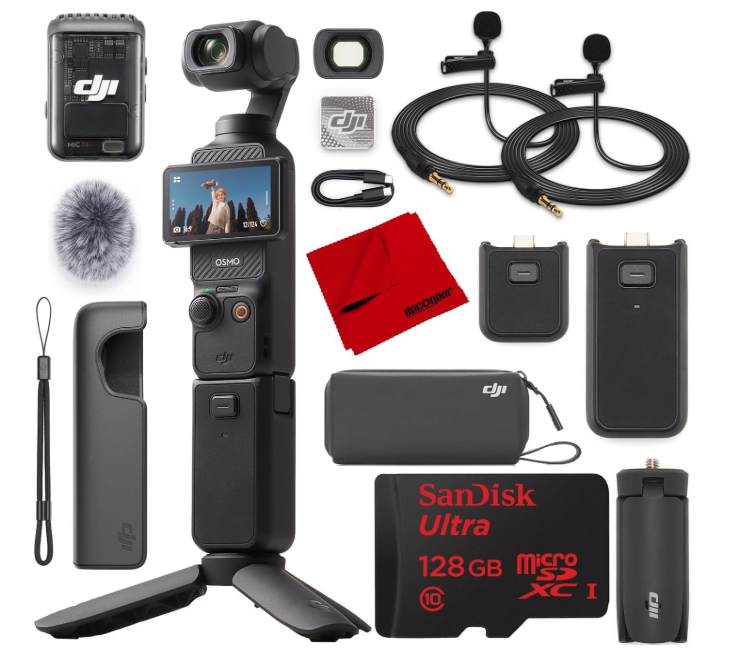 DJI Osmo Pocket 3 Creator Combo Cámara de Vlogging con Mic 2, CMOS de 1'', Video 4K/120fps, Estabilización de 3 Ejes, Seguimiento de Rostro/Objeto, Paquete de Enfoque Rápido con Micrófonos de Solapa