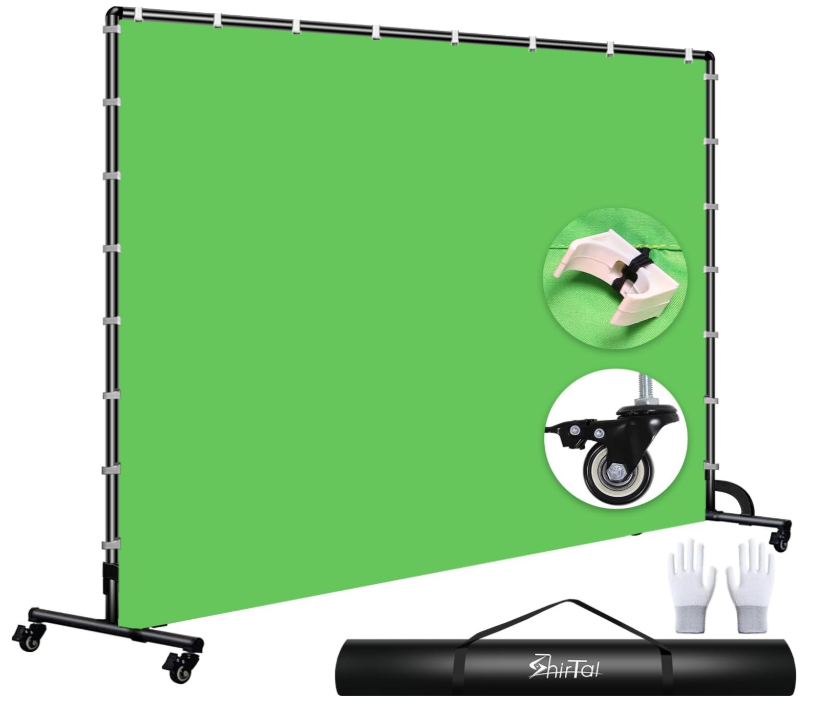 Shirtal Telón de fondo de pantalla verde de 7x10 pies con soporte, soporte de fondo móvil con ruedas, fondo de pantalla verde para transmisión, grabación de video de estudio, reunión de Zoom, fiesta