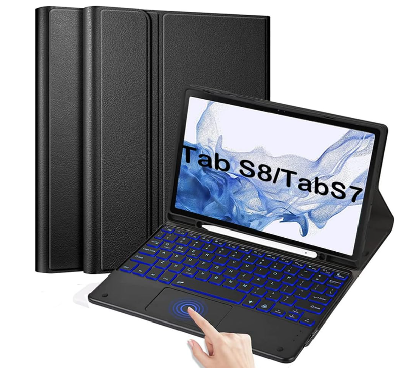 Funda de teclado retroiluminada con panel táctil para Galaxy Tab S8 / S7 de 11 pulgadas (SM-X700/X706/T870/T875/T876)