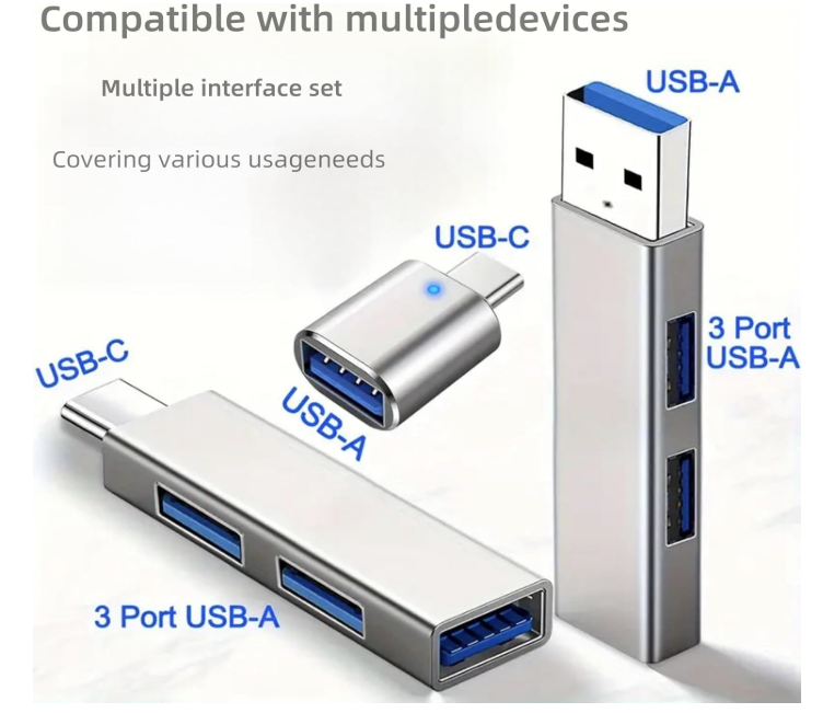 Kit de adaptador USB de 3 piezas – Hub USB 3.0, adaptador tipo C a USB, USB-C macho a USB A hembra OTG extensión divisor – Compatibilidad universal para iPhone, Samsung, PC, Xiaomi, Huawei y más