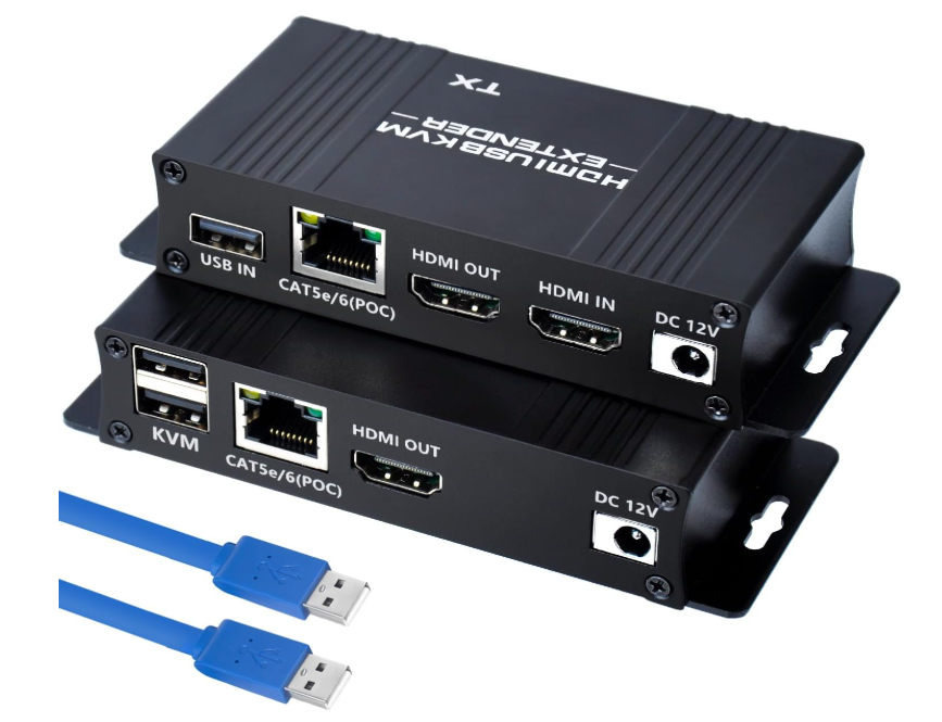 Extensor KVM USB HDMI de 164 pies, HDMI a RJ45 sobre Cat5e/6/7, latencia cero 1080p@60Hz USB (transmisor + receptor)