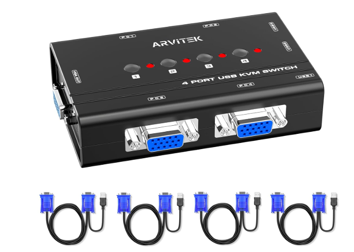 Conmutador KVM VGA de 4 puertos con 4 cables