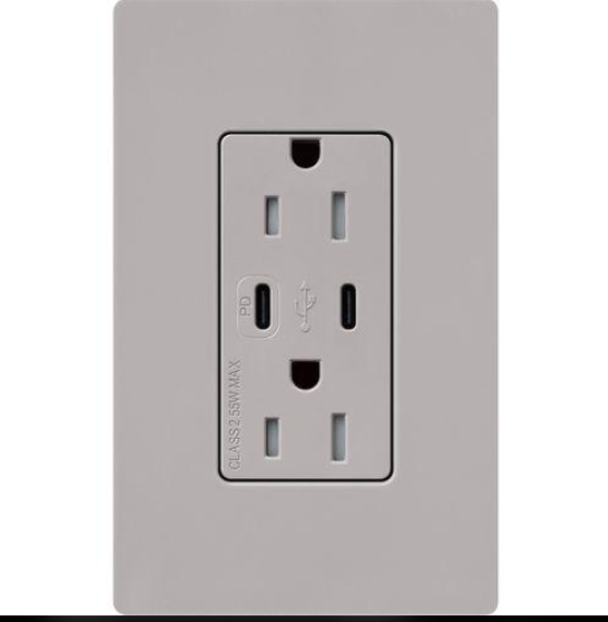 Lutron CAR-15-CCTR-GR – Claro USB-C Duplex Receptacle Gray