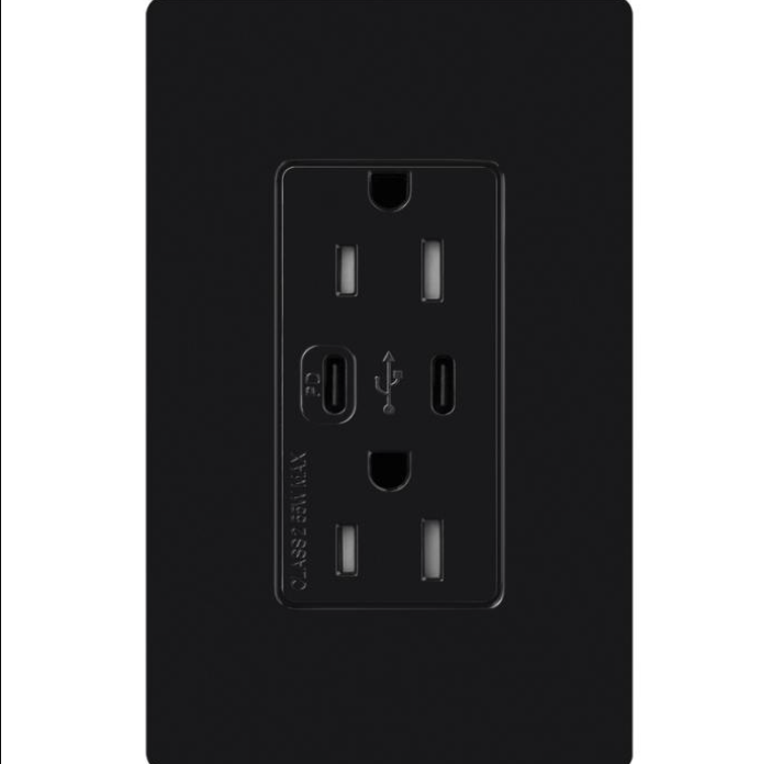 Lutron CAR-15-CCTR-BL – Claro USB-C Duplex Receptacle Black