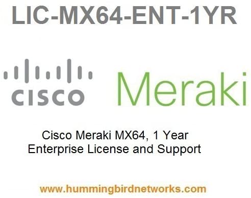 Meraki MX64 Enterprise License and Support, 1 Year (LIC-MX64-ENT-1YR)