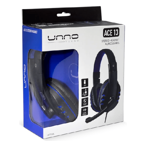 [HS7213BL] AUDIFONO UNNO ACE 13 (HS7213BL) USB NEGRO CON AZUL C/ MICROFONO