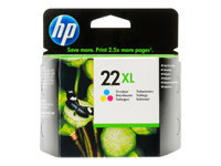 [C9352CL] HP 22XL - 11 ml - Alto rendimiento - color (cian, magenta, amarillo) - original - cartucho de tinta - para Deskjet F2185, F2187, F2275, F2280, F2290, F4175, F4188, F4190, F4194; Officejet 56XX