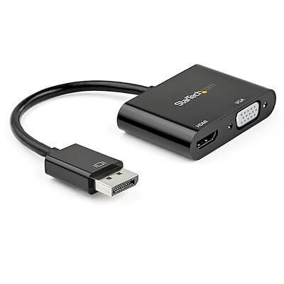 [DP2VGAHD20] StarTech.com DisplayPort to HDMI VGA Adapter - DP 1.2 HBR2 to HDMI 2.0 4K 60Hz or VGA Monitor Converter - Digital Video Display Adapter - Adaptador de vídeo - DisplayPort (M) a HD-15 (VGA), HDMI (H) - 23.2 cm - negro - compatibilidad con 4K