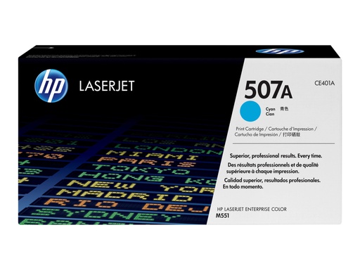 [CE401A] HP 507A - Cián - original - LaserJet - cartucho de tóner (CE401A) - para LaserJet Enterprise MFP M575; LaserJet Enterprise Flow MFP M575; LaserJet Pro MFP M570