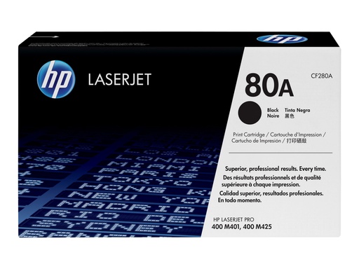 [CF280A] HP 80A - Negro - original - LaserJet - cartucho de tóner (CF280A) - para LaserJet Pro 400 M401, MFP M425