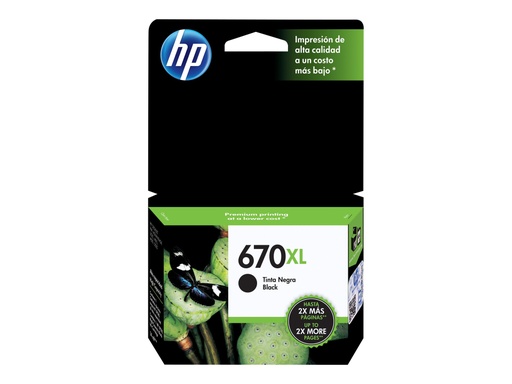 [CZ117AL] HP 670XL - 14 ml - Alto rendimiento - negro - original - Ink Advantage - cartucho de tinta - para Deskjet Ink Advantage 3525, Ink Advantage 4615, Ink Advantage 4625, Ink Advantage 5525