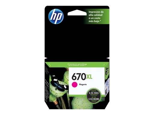 [CZ119AL] HP 670XL - Alto rendimiento - magenta - original - Ink Advantage - cartucho de tinta - para Deskjet Ink Advantage 3525, Ink Advantage 4615, Ink Advantage 4625, Ink Advantage 5525