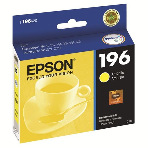 [T196420-AL] Epson T196 - Amarillo - original - cartucho de tinta - para Expression XP-101, XP-201, XP-211, XP-214, XP-401, XP-411; WorkForce WF-2532