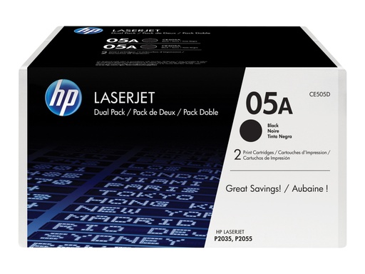 [CE505D] HP 05A - Paquete de 2 - negro - original - LaserJet - cartucho de tóner (CE505D) - para LaserJet P2033, P2035, P2036, P2037, P2054, P2055, P2056, P2057