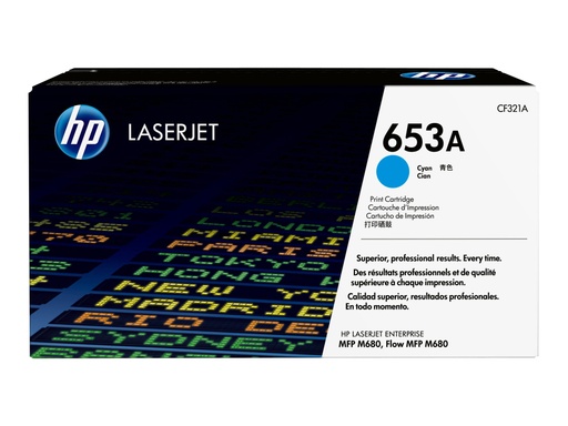 [CF321A] HP 653A - Cián - original - LaserJet - cartucho de tóner (CF321A) - para LaserJet Enterprise MFP M680dn, MFP M680f; LaserJet Enterprise Flow MFP M680z