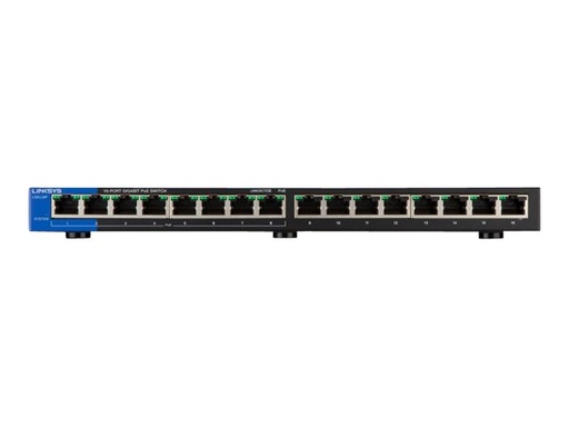 [LGS116P] Linksys LGS116P - Conmutador  - sin gestionar - 8 x 10/100/1000 (PoE+) + 8 x 10/100/1000 - sobremesa, montaje en pared - PoE+ - ca 100/230 V - 2 años de garantía