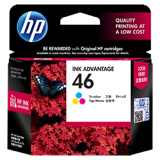 [CZ638AL] HP 46 - Color (cian con base de tinte, magenta con base de tinte, amarillo con base de tinte) - original - Ink Advantage - cartucho de tinta - para Deskjet Ink Advantage Ultra 2529, Ink Advantage Ultra 4729