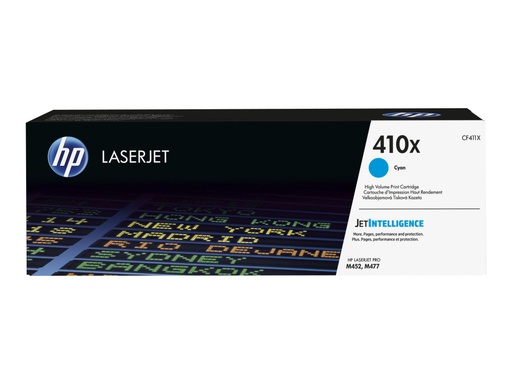 [CF411X] HP 410X - Alto rendimiento - cián - original - LaserJet - cartucho de tóner (CF411X) - para Color LaserJet Pro M452, MFP M377, MFP M477