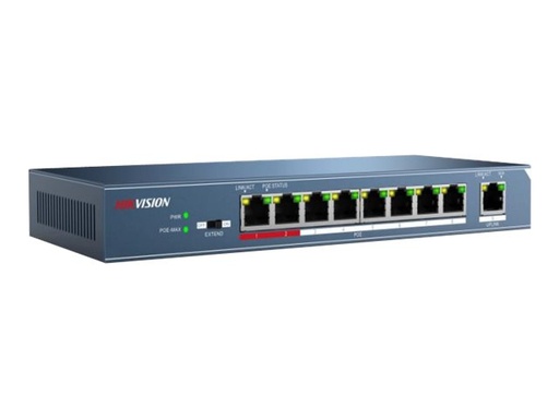 [DS-3E0109P-E] Hikvision DS-3E0109P-E - Conmutador - sin gestionar - 8 x 10/100 (PoE+) + 1 x 10/100 (enlace ascendente) - sobremesa - PoE+ (123 W)