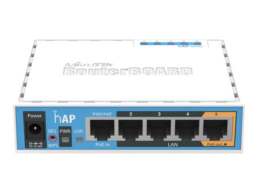 [RB951Ui-2nD] MikroTik RouterBOARD hAP - Enrutador inalámbrico - conmutador de 4 puertos - 802.11b/g/n - 2,4 GHz