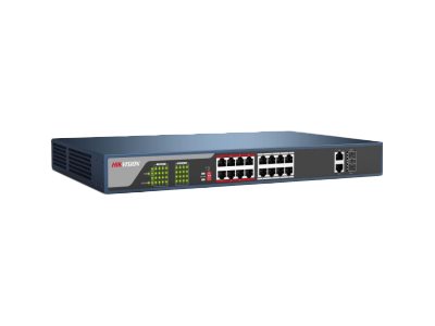 [DS-3E0318P-E] Hikvision DS-3E0318P-E - Conmutador - sin gestionar - 16 x 10/100 (PoE+) + 2 x Gigabit SFP (enlace ascendente) - sobremesa - PoE+ (230 W)