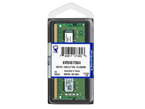 [KVR24S17S6/4] Kingston ValueRAM - DDR4 - módulo - 4 GB - SO-DIMM de 260 espigas - 2400 MHz / PC4-19200 - CL17 - 1.2 V - sin búfer - no ECC