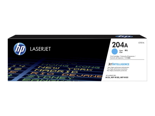 [CF511A] HP 204A - Cián - original - LaserJet - cartucho de tóner (CF511A) - para Color LaserJet Pro M154a, M154nw, MFP M180n, MFP M180nw, MFP M181fw