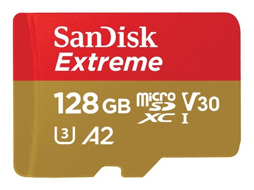[SDSQXA1-128G-GN6AA] SanDisk Extreme - Tarjeta de memoria flash (adaptador microSDXC a SD Incluido) - 128 GB - A2 / Video Class V30 / UHS-I U3 / Class10 - microSDXC UHS-I