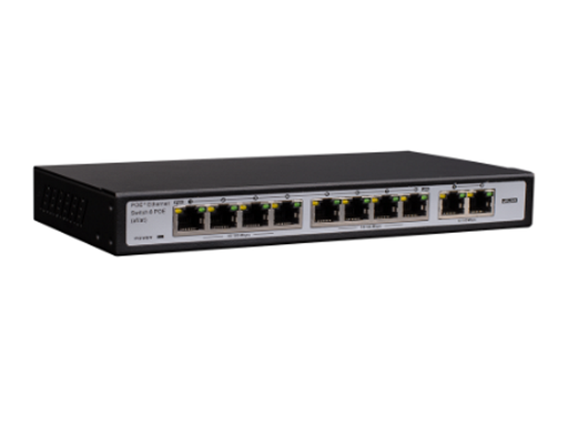 [PoES-08120C+2I] Provision ISR - POES-08120C+2I - Switch 8+2 puertos - Puertos Downlink: 8x100Mbps - Puertos Uplink: 2x 100Mbps Port - 120 W (Promedio:15W Max: 30W por canal) - Fuente de alimentacio?n externa - Cumple con el standard IEEE802.3af/at PoE - Distancia: Hasta 100 mts - Proteccio?n contra cortocircuitos. - Modo CCTV: Hasta 250 mts a 10Mbps - Funcio?n Vlan: no permite la comunicacio?n entre los puertos downlink - Brazo de pared/Agujero para cerradura anti robo (k-slot)/Conexio?n a Tierra