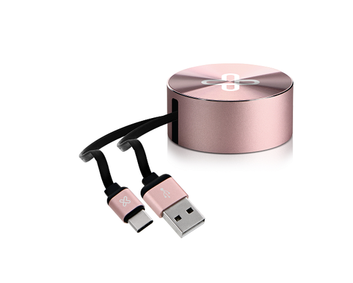 [KAC-110RG] Klip Xtreme - USB-C cable - 24 pin USB-C - 4 pin USB Type A - 1 m - Rose gold - Retractable